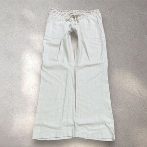ROXY Cream Linen Blend Wide Leg Beach Pants